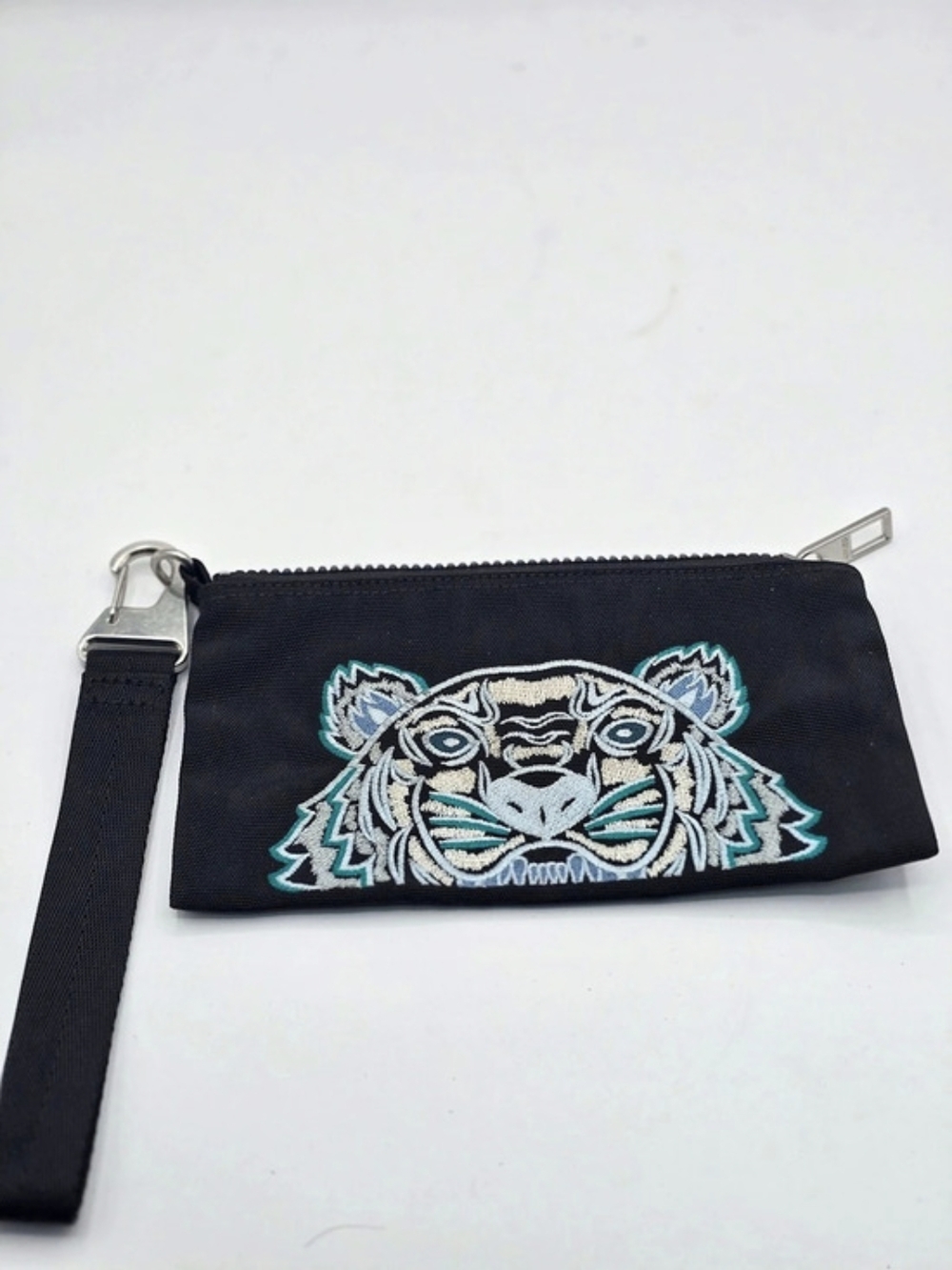 Kenzo Tiger Embroidered Wristlet in Black & Blue